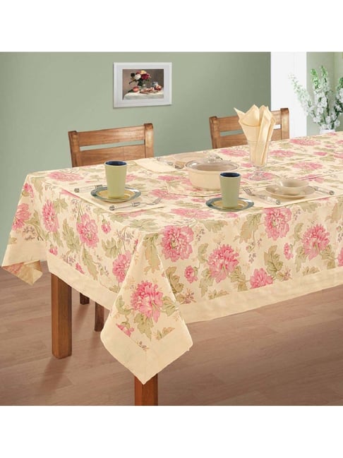 Swayam Cream & Pink Cotton 200 TC 6 Seater Table Cover - Set of 1-image-20