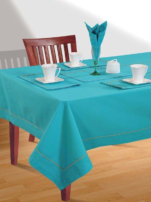 Swayam Sky Blue Cotton 200 TC 4 Seater Table Cover - Set of 1-picture-30