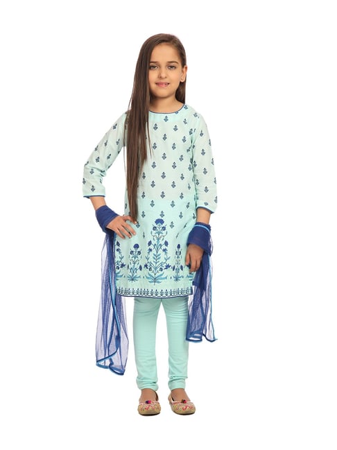 Ethnicity Grey Pastel Blue Straight Long Kurta Tunic with Embroidery -  In-Sattva