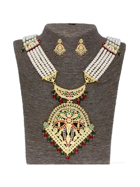 Gold plated long necklace set with best price