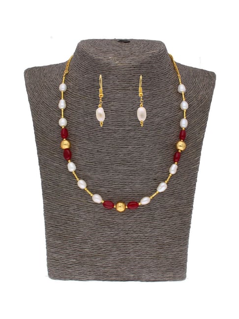 Rice Pearl Bunch Chain Necklace-Swaabhi - Swaabhi