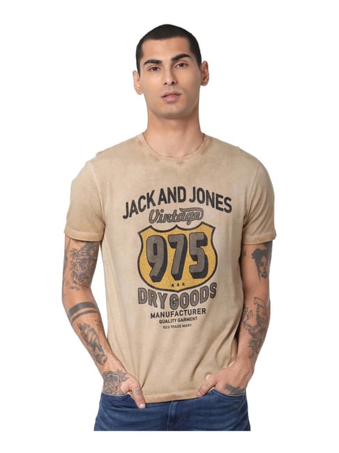 Jack & Jones Vintage Clothing Beige Cotton Printed T-Shirt for Mens Online @ Tata CLiQ