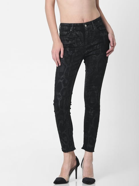 Only Black Cotton Printed Jeans