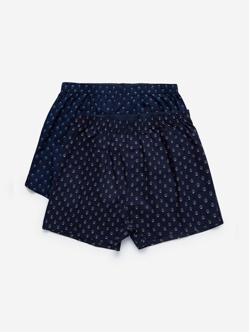 WES Lounge by Westside Navy Woven Cotton Boxers Pack of Two