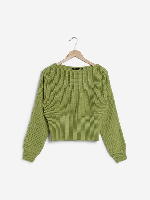 Buy Nuon by Westside Sage Green Corset Pattern Sweater Online at Best ...