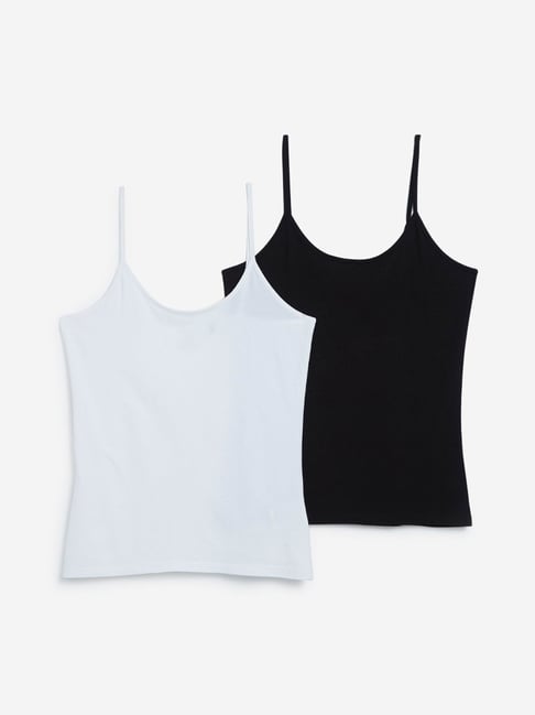 Buy Wunderlove Black And White Camisoles Set Of Two from Westside