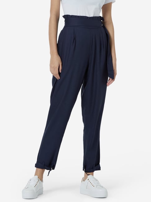 Buy HIGHWAIST NAVYBLUE LOOSE FIT TROUSERS for Women Online in India