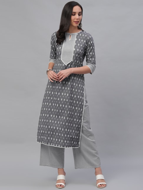 Gerua Grey Cotton Printed Kurta Pant Set Price in India
