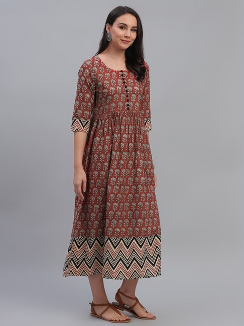 Buy Gerua Maroon Cotton Printed A-Line Dress for Women Online @ Tata CLiQ