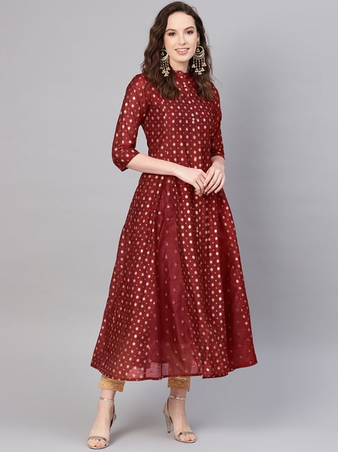 Juniper Maroon Printed A Line Kurta Price in India