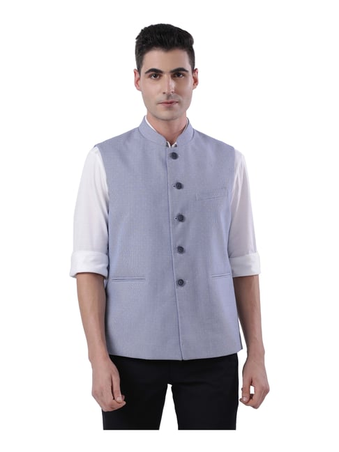 Buy Raymond Blue Regular Fit Printed Bundi Jacket for Mens Online