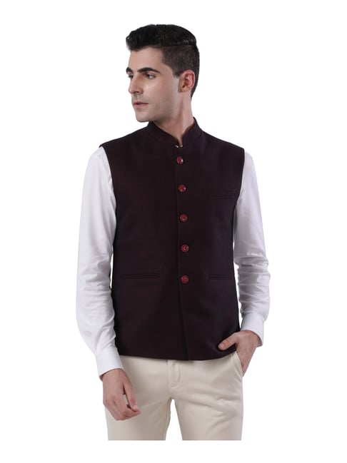 Buy Raymond Maroon Regular Fit Bundi Jacket for Mens Online Tata