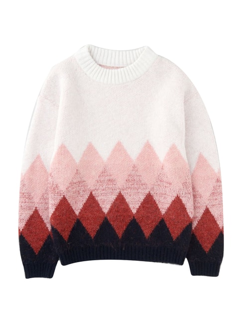 Angel & Rocket Kids Naomi Pink & White Jacquard Pattern Sweater