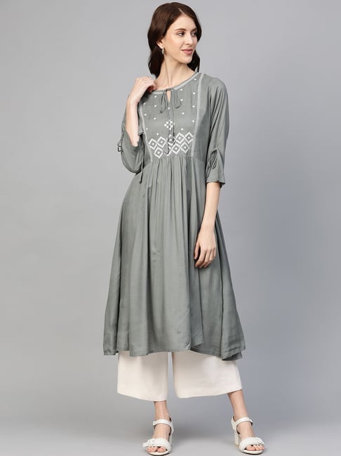 Melon by PlusS Grey Embroidered Kurta