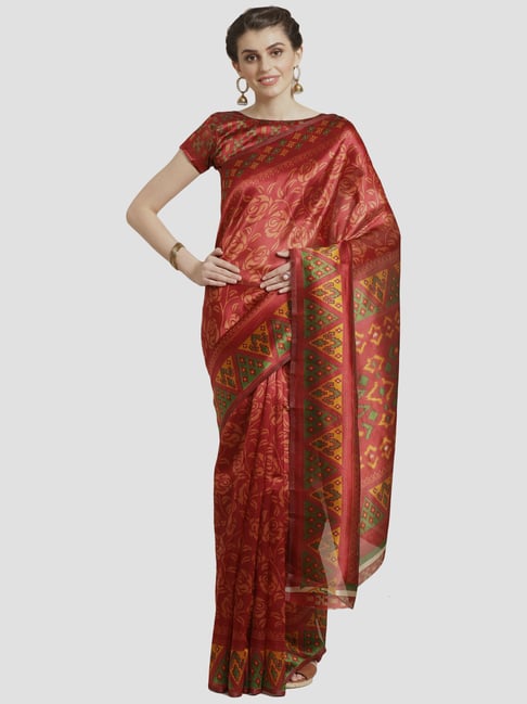 Saree Mall Maroon Printed Saree With Unstitched Blouse Price in India