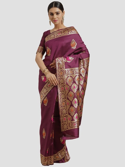 Saree Mall Magenta Woven Saree With Unstitched Blouse Price in India