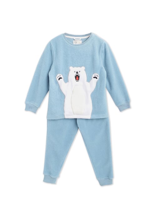 Cherry Crumble by Nitt Hyman Kids Sky Blue Applique Polar Bean Applique Winter Nightsuit-picture-41
