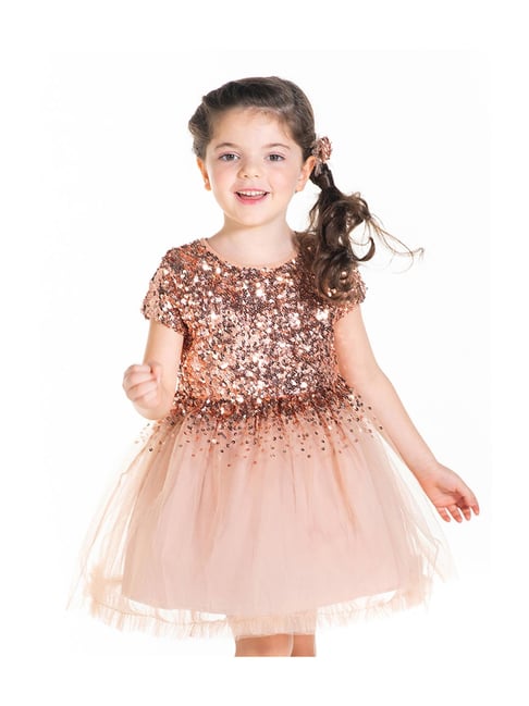 Cherry Crumble By Nitt Hyman Cherry Crumble by Niit Hyman Kids Peach Embellished Dress With Bow