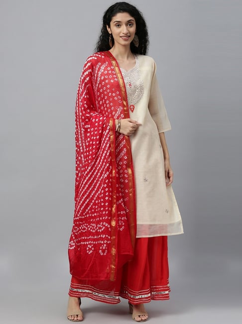 White suit with hot sale red dupatta online