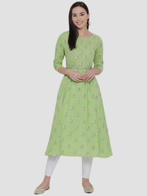 Span Green Cotton Printed A Line Kurta-picture-10