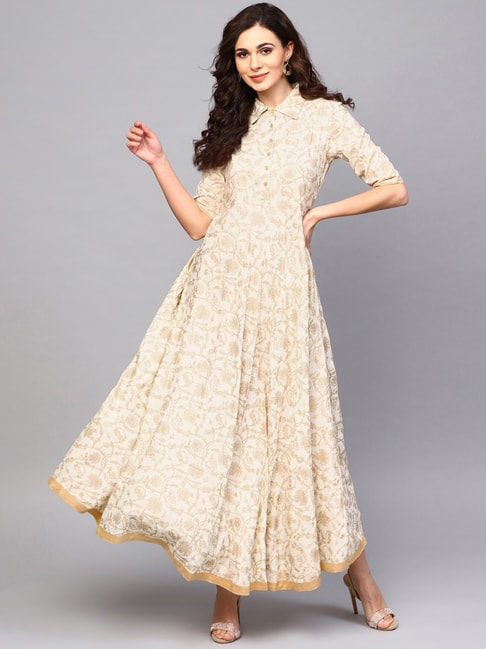 Aks Beige Printed Maxi Dress Price in India