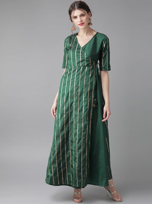 Aks Green Striped Maxi Dress Price in India