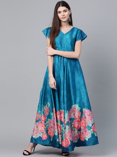 Buy Aks Blue Printed Maxi Dress for Women Online Tata CLiQ