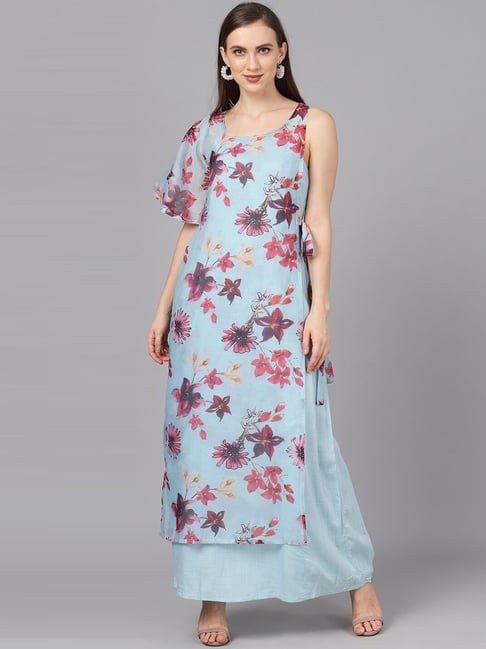Aks Blue Floral Print Maxi Dress Price in India