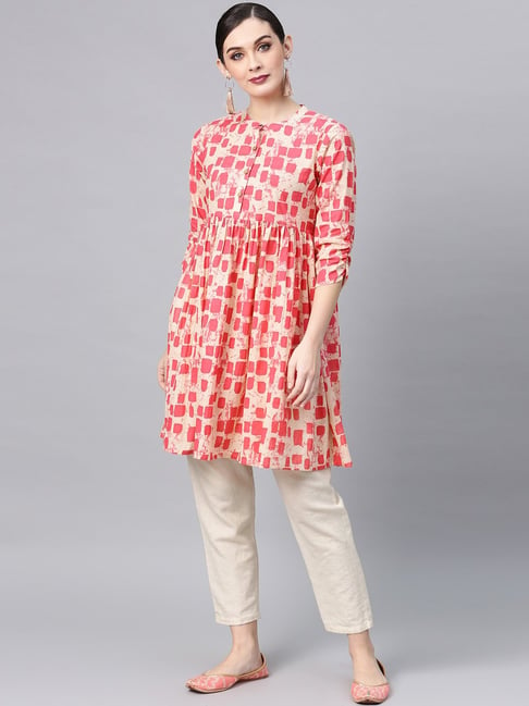 Aks Pink Cotton Printed Tunic