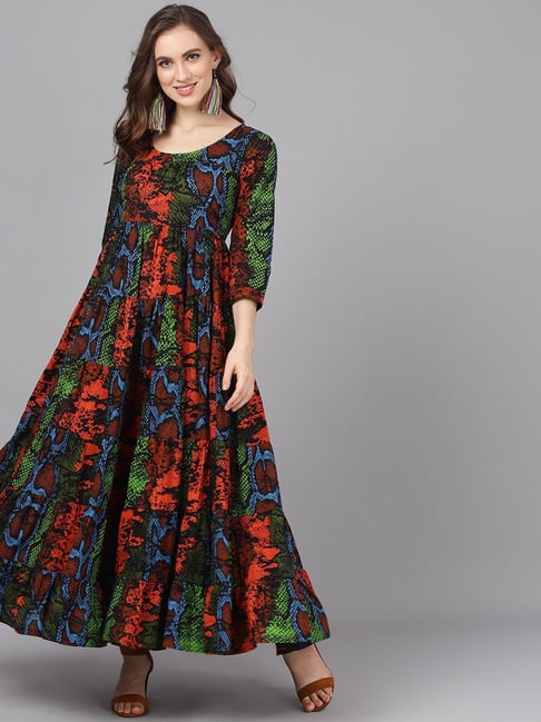 Buy Aks Green Red Cotton Printed Maxi Dress for Women Online Tata CLiQ