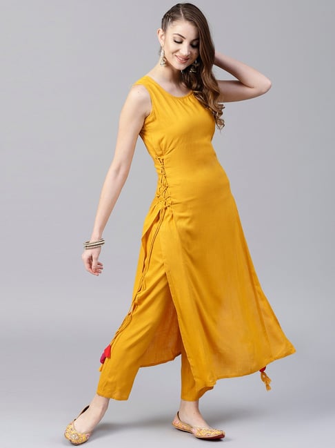 Aks Mustard Straight Kurta