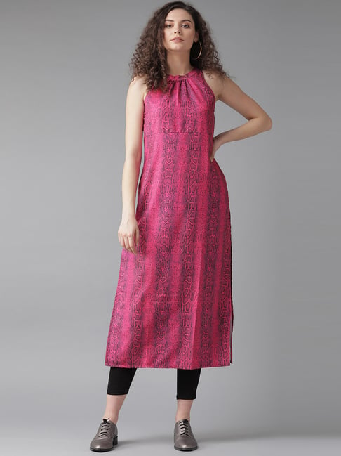 Aks Pink Printed Straight Kurta