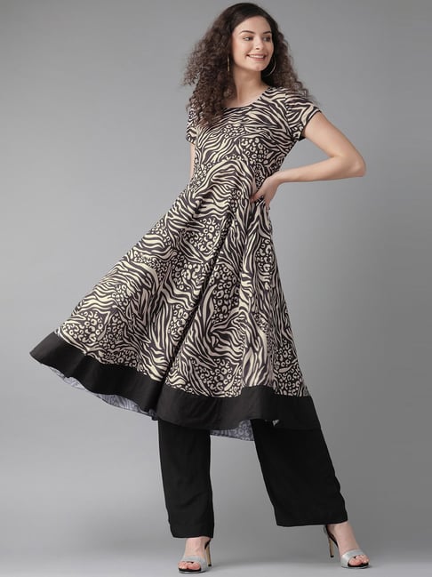 Aks Beige Printed A Line Kurta