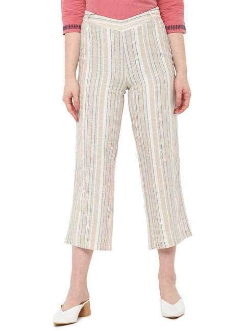 Solly by Allen Solly Beige Striped Trousers