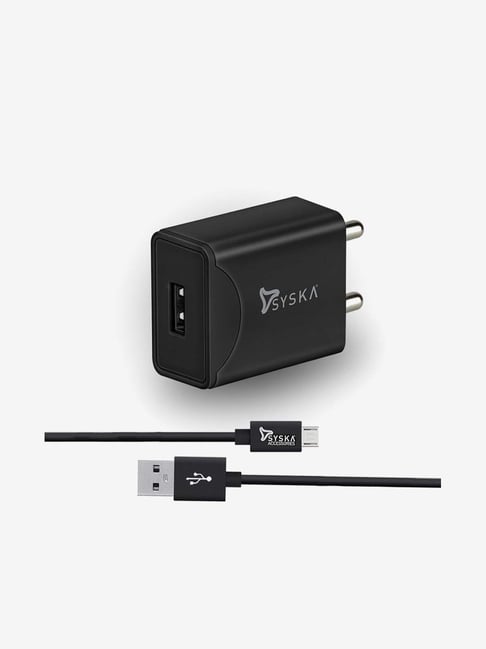Syska WC2.1A BK 2.1Amp Fast Charger with Cable Black