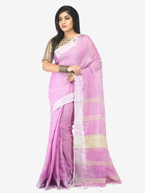 Bengal Handloom Pink Linen Sarees-picture-43