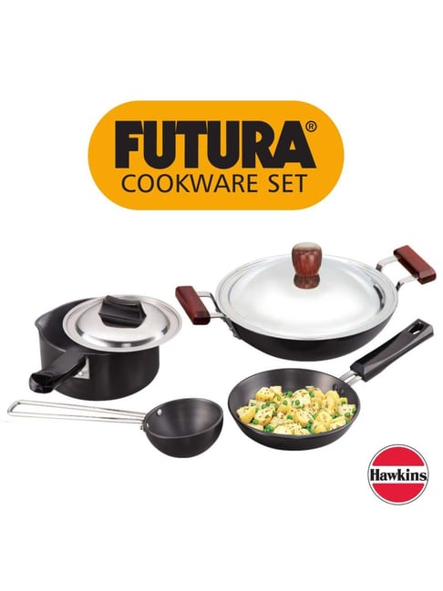 Hawkins Futura Black Aluminium 4 Piece Cookware Set