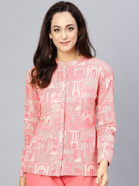 Aks Pink Cotton Printed Shirt Price in India