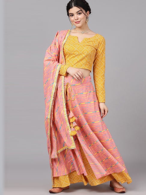 Yellow embroidered net semi stitched lehenga with dupatta - Melluha Fashion  - 2301806