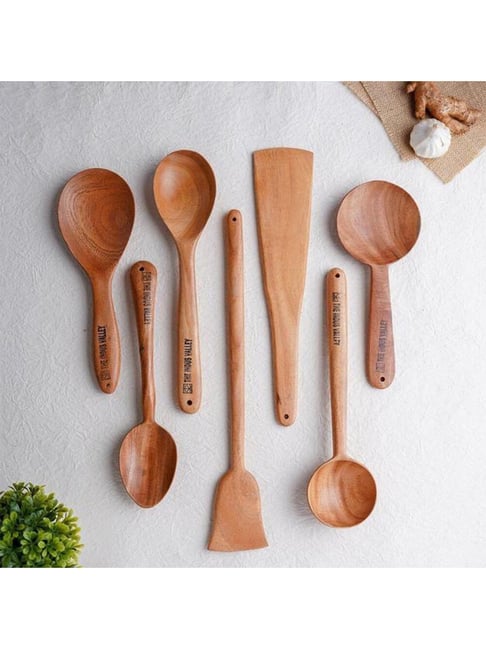 The Indus Valley Brown 7 Piece Wooden Cooking Tool Set