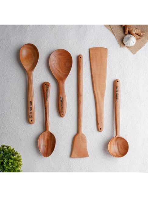 The Indus Valley Brown 6 Piece Wooden Cooking Tool Set