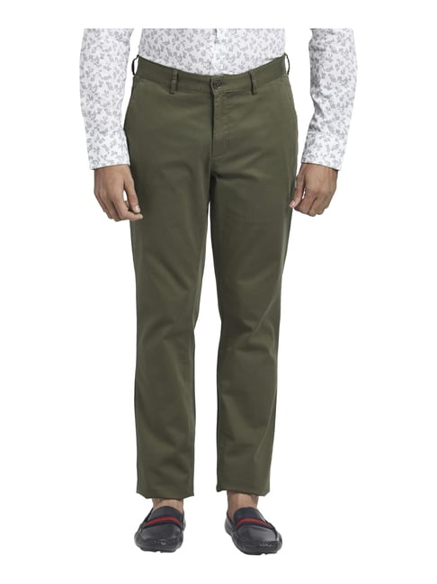 Buy ColorPlus Tailored Fit Solid Dark Brown Trouser online