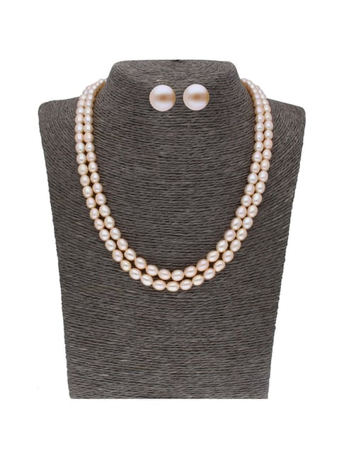 Sri Jagdamba Pearls 2 Line Peach Alloy Necklace Set-image-13