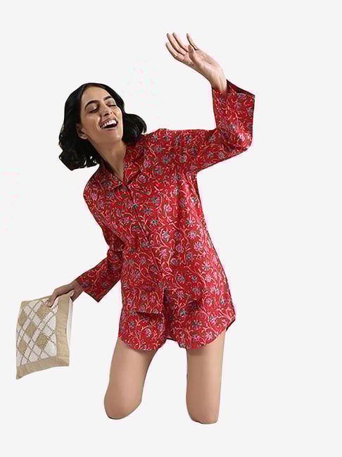 Buy Okhai Red Printed Cotton Night Suit for Women's Online Tata CLiQ