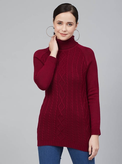 Cayman Maroon Self Design Sweater