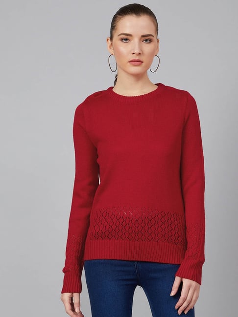 Cayman Red Self Design Sweater