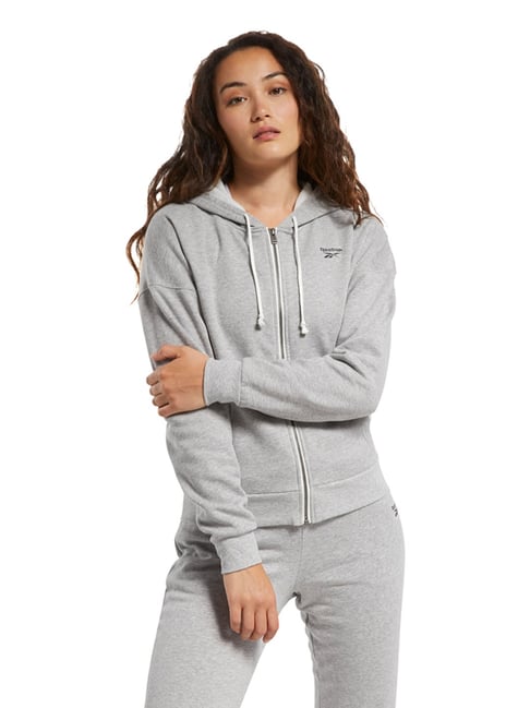 Reebok Grey TE Fleece Full Zip Textured Training Jacket