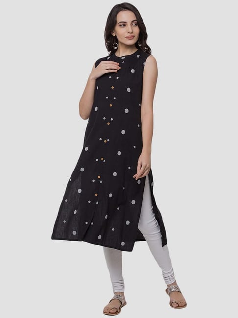 Buy Ethnicity Black Cotton Embroidered Straight Kurta for Women Online Tata CLiQ