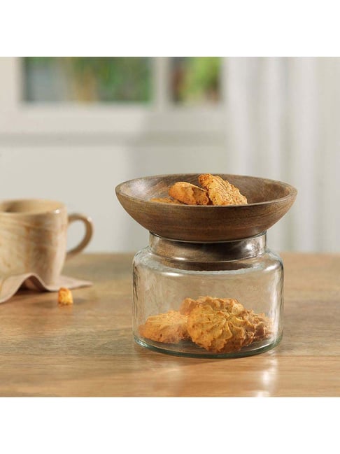 ellementry Twain Transparent Glass Jar with Bowl Set of 1