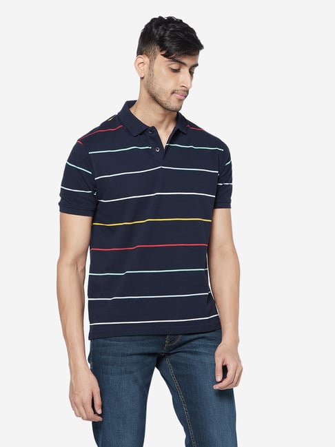 WES Casuals by Westside Navy Striped Slim-Fit Polo T-Shirt